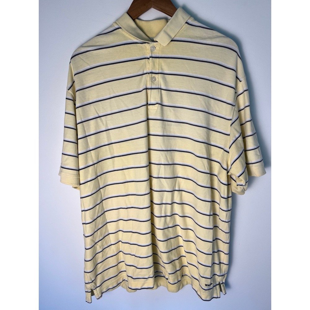 Wrangler Hero Polo Shirt Mens XL Yellow Striped Short Sleeve Cotton Pique HPSTWC